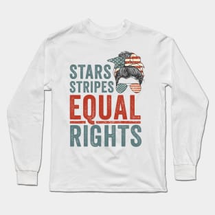 Vintage Messy Bun American Flag Stars Stripes Equal Rights Long Sleeve T-Shirt